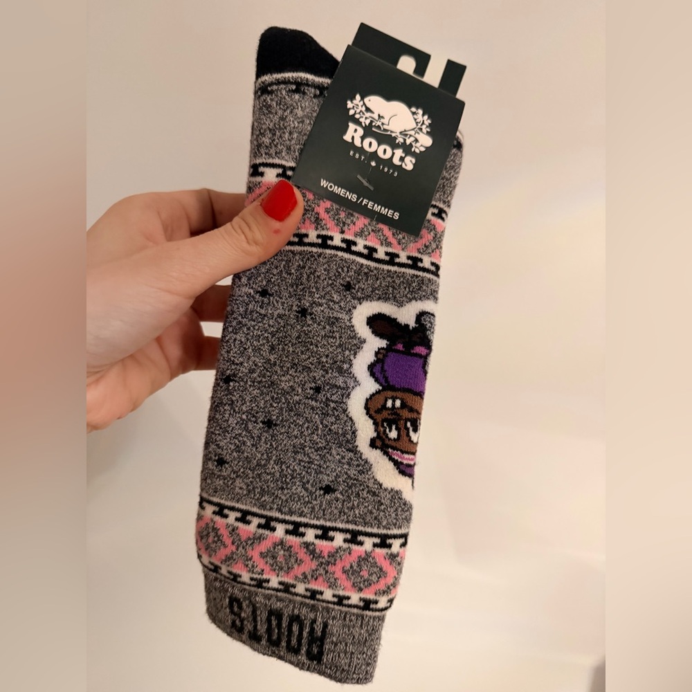 ROOTS Buddy Beaver Socks Salt and Pepper One Size Women’s BRAND NEW - Picture 8 of 8